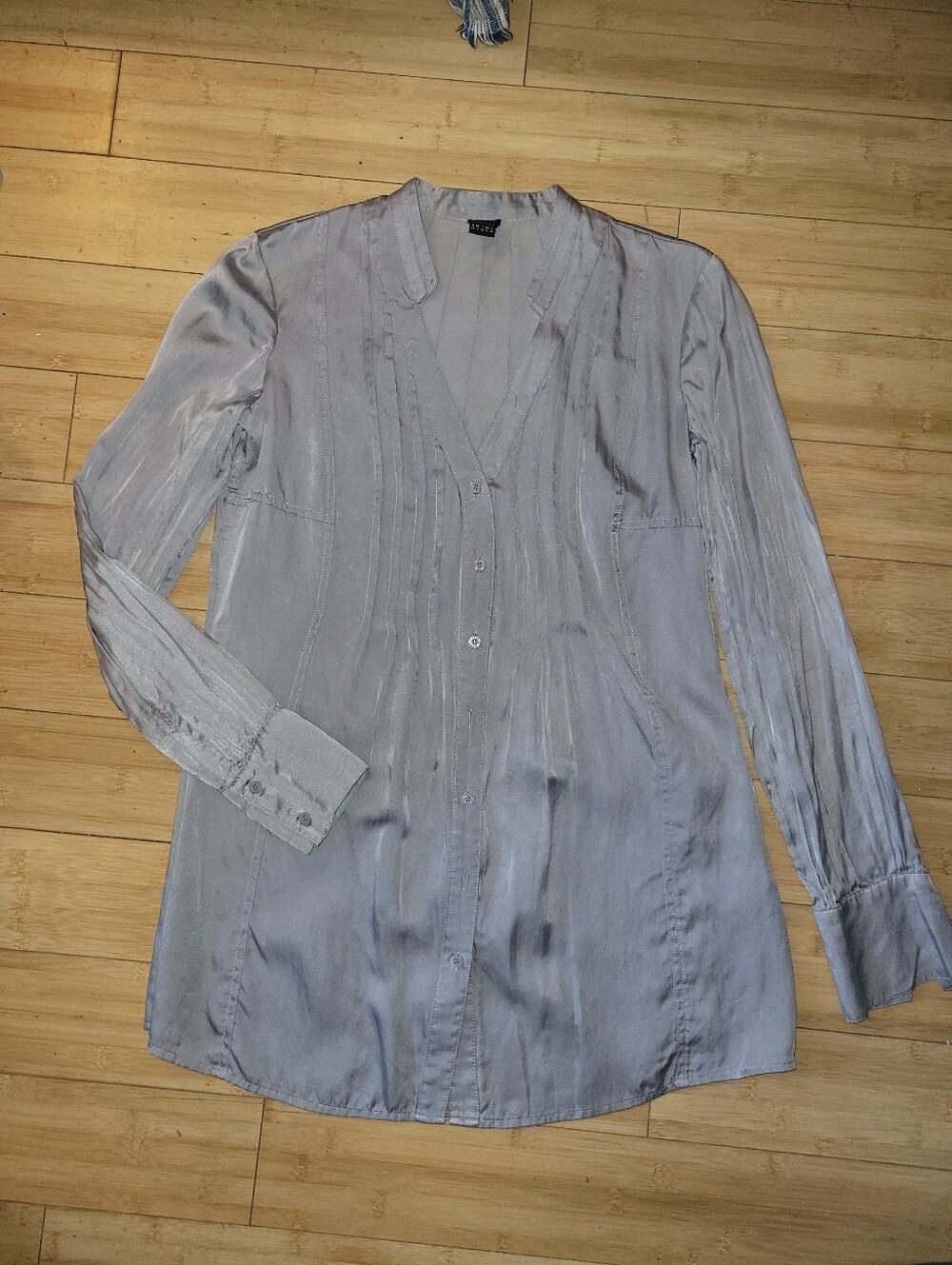 Silver Pleated V-Neck Tunic